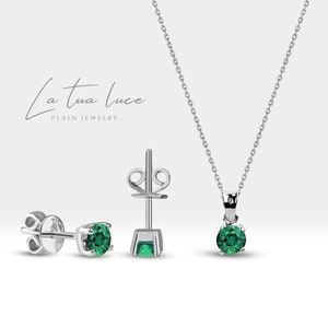 Emerald Solitaire Necklace Set Emerald Necklace and Earrings May Birthstone Gift Bridesmaid Necklace Set LS00001E image 4