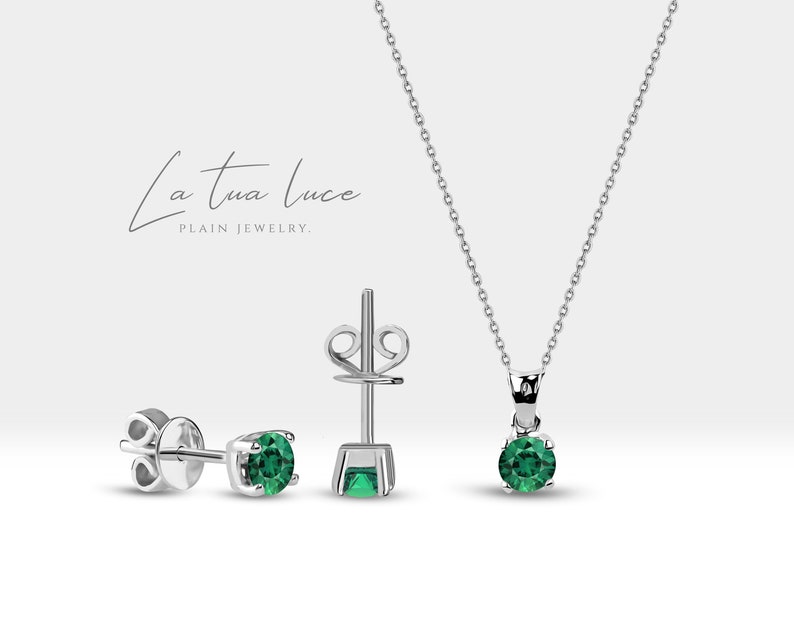 Emerald Solitaire Necklace Set Emerald Necklace and Earrings May Birthstone Gift Bridesmaid Necklace Set LS00001E image 4