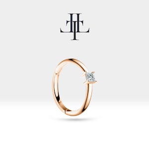 Knorpel Hoop Princess Cut Diamant Clicker in 14K Weiß-Gelb-Rose Massiv 18G 12 mm Clicker, LE00020D