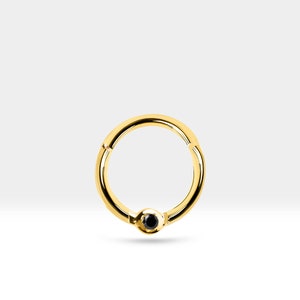 Helix Hoops with Solitaire Black Diamond Piercing in 14K Solid Gold Hoop Piercing 16G(1.2mm), 10mm Outer | LC00033B| LC00033B