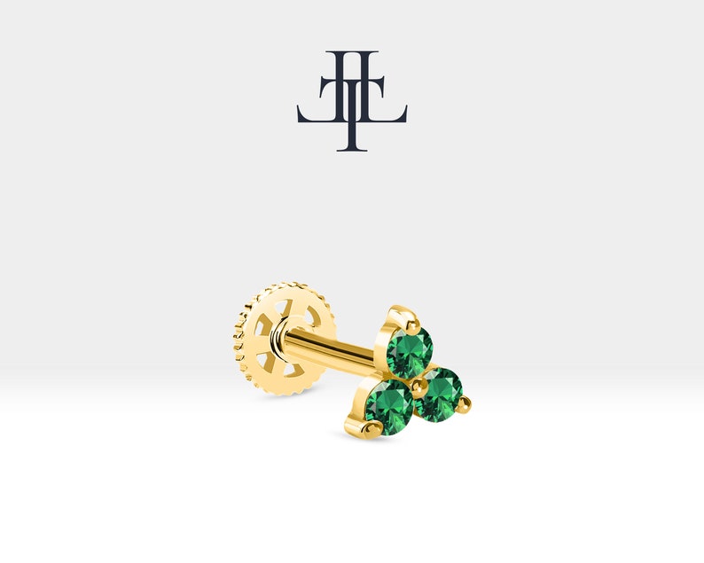 screw back piercing gold with green garnet