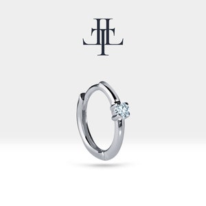 Cartilage Hoop Round Cut Diamond Earring Clip-on Huggies in 14K Yellow-White-Rose Solid Gold Earlobe Diamond Earrings,LE00006D