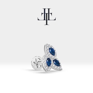 Knorpel Sapphire Piercing, Trio Marquise Sapphire Daith Piercing, 14K Gelb Solid Gold, 16G (1,2 mm), Stablänge 8 mm, LP00036S