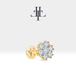 Cartilage Tragus Piercing,Snowflake Shaped Diamond Piercing in 14K White Yellow Rose Solid Gold,16G(1.2 mm),8mm Bar Length,LP00039D