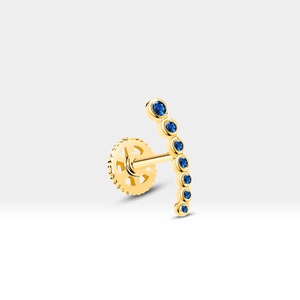 Celtic Cartilage Piercing with Bezel Set Sapphire Piercing with Screw Back Piercing in 14K White-Yellow-Rose Solid Gold 16G(1.2mm)| LP00005S