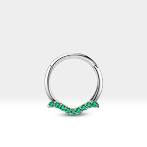 Knorpel Hoop Clicker mit grünem Granat Taubenförmige Einzel Piercing in 14K Weiß-Gelb-Rose Massiv Gold 16G(1.2mm) | LC00029G