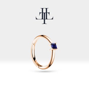 Cartilage Hoop Princess Cut Sapphire Clicker in 14K White-Yellow-Rose Solid Gold 18G 12 mm Clicker, LE00020S