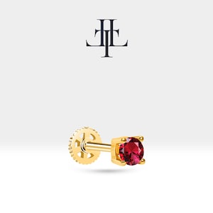 Cartilage Ruby Piercing,Single Daith Piercing in 14K Solitaire White-Yellow-Rose Solid Gold,16G(1.2 mm),8mm Bar Length,LP00018R