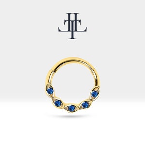 Cartilage Hoop Round Cut Sapphire Clicker Hoop in 14K Yellow White Rose Solid Gold ,18G(1.00 mm)| LC00031S