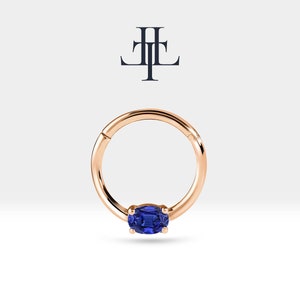 Cartilage Hoop Clicker,Oval Cut Sapphire Clicker Piercing,Single Earring,14K Solid Gold,16G(1.2 mm)| LC00035S