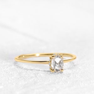 Straight Shank Rose Cut Diamond Ring,14K Yellow Solid Gold,Prong Setting Solitaire Dainty Ring image 2