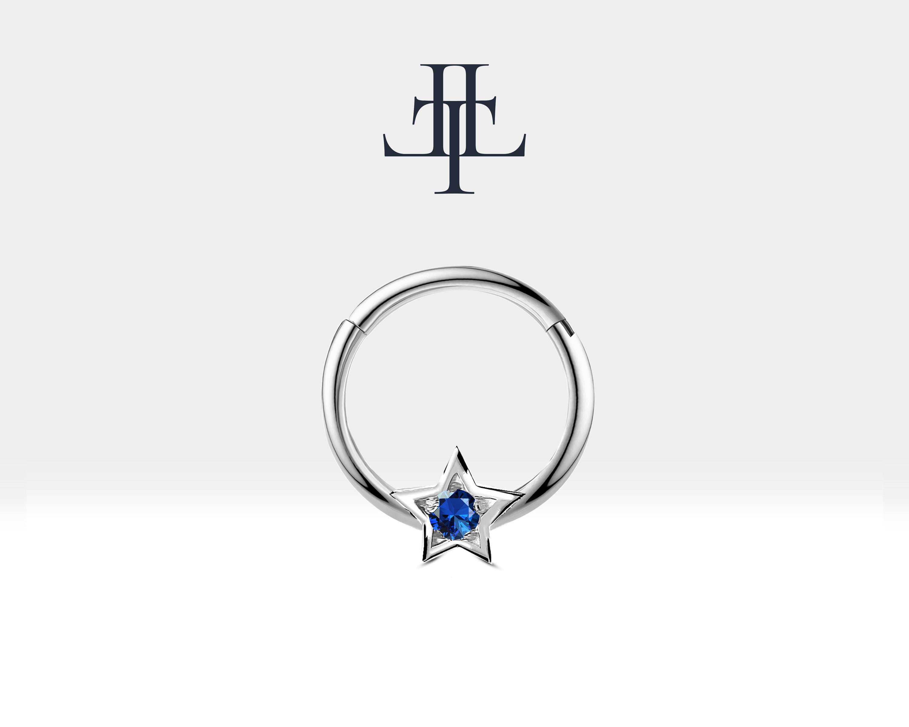 Star Piercing, Cartilage Hoop Clicker With Sapphire,single Star Piercing, Cartilage Hoop Clicker With Sapphire,single