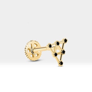 Triangle Shaped Piercing with Black Diamond Screw Back Piercing in 14K White-Yellow-Rose Solid Gold Piercing 16G(1.2 mm) | LP00003B