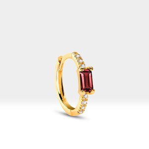 Huggies Earring with Baguette Cut Ruby and Diamond Earlobe Earring in 14K Yellow White Rose Solid Gold Earring,Minimalist Jewelry |LE00022DR