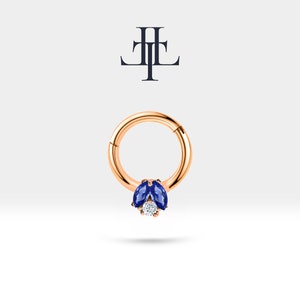 Cartilage Hoop Piercing,Marquise Sapphire Diamond Clicker,Single Earring,14K White-Yellow-Rose Solid Gold,16G(1.2mm),10mm Outer| LC00025SD