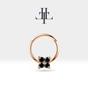 Piercing de aro con diamante negro en oro macizo amarillo, blanco y rosa de 14 quilates. Aro de aro con un solo aro para cartílago, 16 g (1,2 mm)/ LC00015B