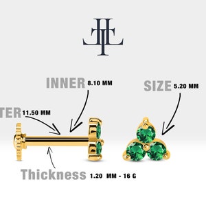 Cartilage Tragus Piercing with Round Cut Green Garnet Piercing in 14K White-Yellow-Rose Solid Gold 16G(1.2mm),8mm Bar Length,LP00021G image 2