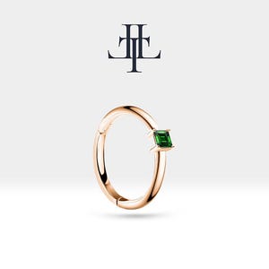 Cartilage Hoop Princess Cut Emerald Clicker in 14K White-Yellow-Rose Solid Gold 18G 12 mm Clicker, LE00020E