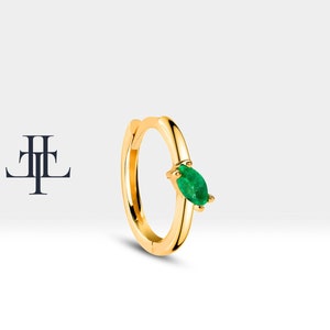 Cartilage Modern Huggies,Marquise Shape Emerald Earring in 14K Solid Gold,Perfect For Everyday Wear Earring,May Birthstone Gift, LE00025E