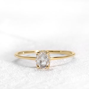Straight Shank Rose Cut Diamond Ring,14K Yellow Solid Gold,Prong Setting Solitaire Dainty Ring image 7