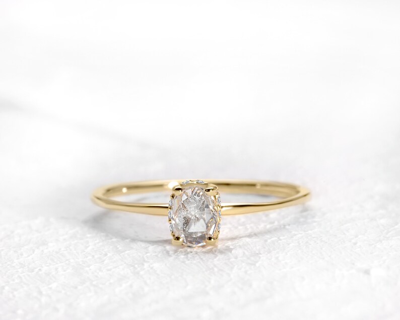 Straight Shank Rose Cut Diamond Ring,14K Yellow Solid Gold,Prong Setting Solitaire Dainty Ring image 7