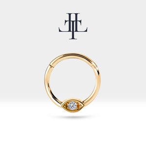 Piercing a cerchio per cartilagine con occhio malvagio, piercing con occhio malvagio in diamante, orecchino con pietra portafortuna di aprile in oro massiccio 14K, 16G (1,2 mm)/ LC00042D