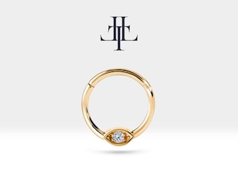 Evil Eye Cartilage Hoop Clicker,Diamond Evil Eye Clicker Piercing,April Birthstone Earring in 14K Solid Gold,16G(1.2mm)| LC00042D