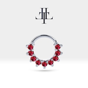 Cartilage Hoop Clicker with Nine Pieces Ruby,Single Earring,14K Solid Gold,16G(1.2mm),13mm Outer | LC00006R