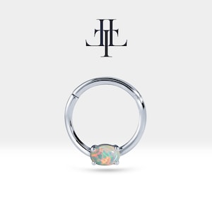 Cartilage Hoop , Oval Opal Clicker Piercing , Single Earring , 14K Solid Gold , 16G(1.2 mm)| LC00035O