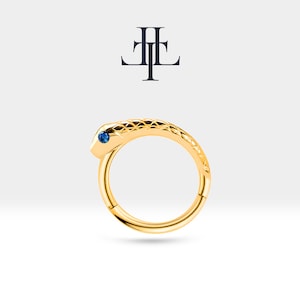 Cartilage Hoop Snake Design Sapphire Clicker Piercing,Single Earring in 14K Yellow-White-Rose Solid Gold,16G(1.2mm),12mm Outer | LC00014S
