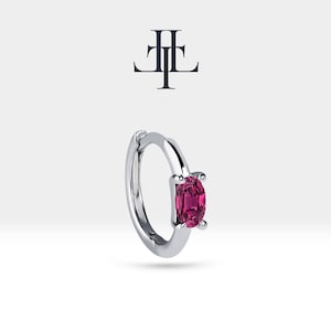 Hoop Earrings Gold,Earring with Oval Ruby,Single-Pair Earring,14K Yellow Solid Gold Earring with Natural Ruby, LE00026R