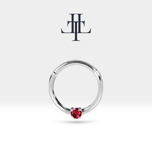 Cartilage Hoop Round Cut Ruby Clicker Piercing,Single Earring,14K Solid Gold,16G(1.2 mm)| LC00032R