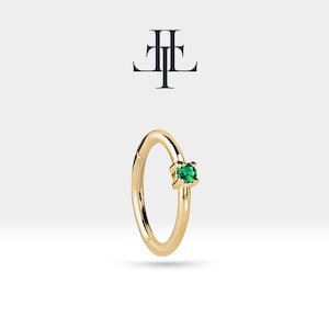 Argola para cartilagem com clicker de granada verde lapidada em ouro maciço amarelo-branco-rosa 14K, 16G (1,2 mm), clicker de 12 mm, LE00001G