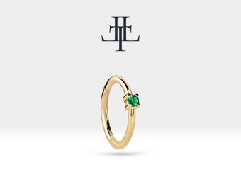 Cartilage Hoop with Round Cut Green Garnet Clicker in 14K Yellow-White-Rose Solid Gold,16G(1.2mm)12 mm Clicker,LE00001G
