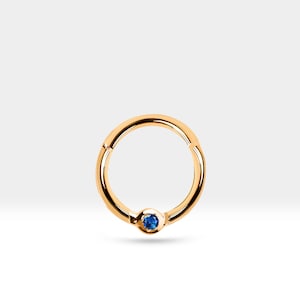 Cartilage Hoop with Round Cut Sapphire Clicker Single Earring in 14K White-Yellow-Rose Solid Gold /18G/10 mm Clicker| LC00033S