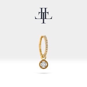 Brincos de argola Huggie, brinco pendente de diamante, ouro amarelo maciço 14K, brinco de argola para lóbulo da orelha
