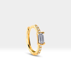 Huggies Ohrring mit Diamant im Baguetteschliff und winzigem rundem Diamantohrring aus 14K Gelb Weiß Rose Massivgold Ohrring | LE00022DD