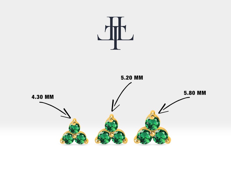 Cartilage Tragus Piercing with Round Cut Green Garnet Piercing in 14K White-Yellow-Rose Solid Gold 16G(1.2mm),8mm Bar Length,LP00021G image 5