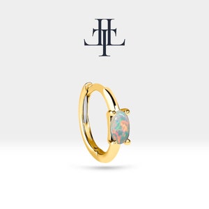 Cartilage Hoop Oval Cut Opal Earrings,Single-Pair Earrings,14K Yellow-White-Rose Solid Gold Earlobe Earring,LE00026O