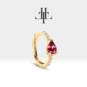 Pear Cut Ruby and Diamond Design Earring,14K Solid Gold Earlobe Earring,Single-Pair Earring,Prong Set Ruby Earring,LE00018DR