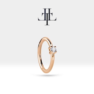 Orecchino a cerchio per cartilagine con diamanti taglio rotondo in oro massiccio giallo-bianco-rosa 14K 16G (1,2 mm) Piercing a clic da 12 mm, LE00001D