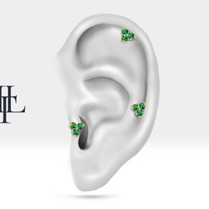Cartilage Tragus Piercing with Round Cut Green Garnet Piercing in 14K White-Yellow-Rose Solid Gold 16G(1.2mm),8mm Bar Length,LP00021G image 9