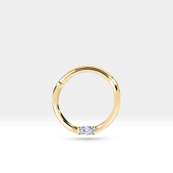 Knorpel Hoop mit Marquise Diamant Daith Hoop Clicker Single Piercing in 14K Gelb-Weiß-Rose Massivgold - 16G 10mm -12mm Außen | LC00028D