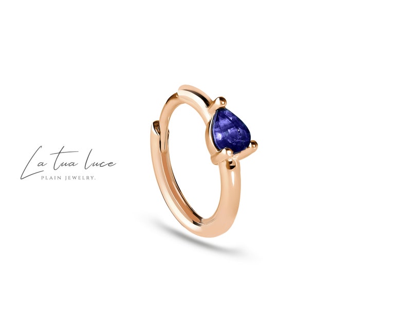 Rose Gold 12 mm Earring White Cartilage Hoop Pear Cut Sapphire EarringSingle Earring 14K Yellow
