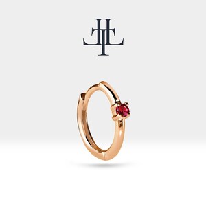 Ruby Hoop Earring-Round Cut Ruby Huggie Earring-14K Yellow Solid Gold Earring-Earlobe Ruby Earring-Minimalist Earring,LE00006R
