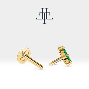 Cartilage Tragus Piercing with Round Cut Green Garnet Piercing in 14K White-Yellow-Rose Solid Gold 16G(1.2mm),8mm Bar Length,LP00021G image 6