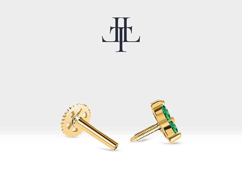 Cartilage Tragus Piercing with Round Cut Green Garnet Piercing in 14K White-Yellow-Rose Solid Gold 16G(1.2mm),8mm Bar Length,LP00021G image 6