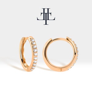 Orecchini a cerchio con diamante in oro massiccio 14k Orecchini Huggies grandi-medi-piccoli con diamanti Orecchini a cerchio con lobo dell'orecchio / LE00037D
