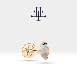 Piercing al trago della cartilagine, piercing in opale taglio marquise, orecchino in oro massiccio 14 carati bianco giallo rosa, lunghezza della barra 8 mm, 16 G (1,2 mm), LP00022O