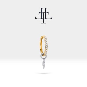 Orecchini pendenti Huggies con diamante in oro giallo massiccio 14K Orecchini a cerchio con ciondolo delicato Orecchini a cerchio con lobo dell'orecchio, LE00051D